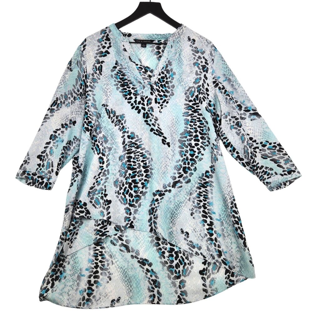 Zac & Rachel Womens Large Tunic Dress Cover-Up Layered Animal Print Chic Resort
